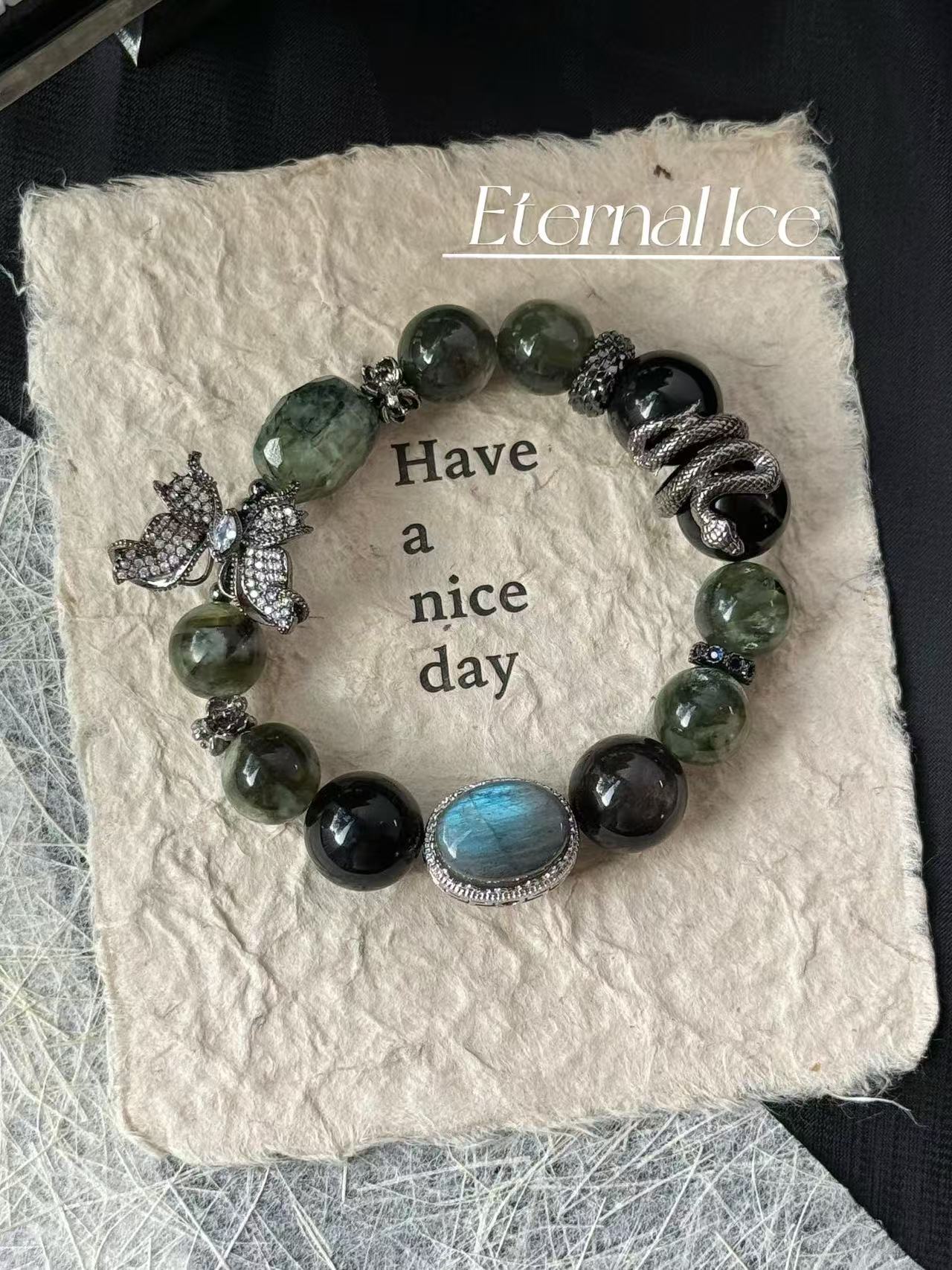 Green Lepidolite Gemstone Crystal Bracelet with Green Emerald, Silver Jade, Prehnite, High Color Preservation Accessories