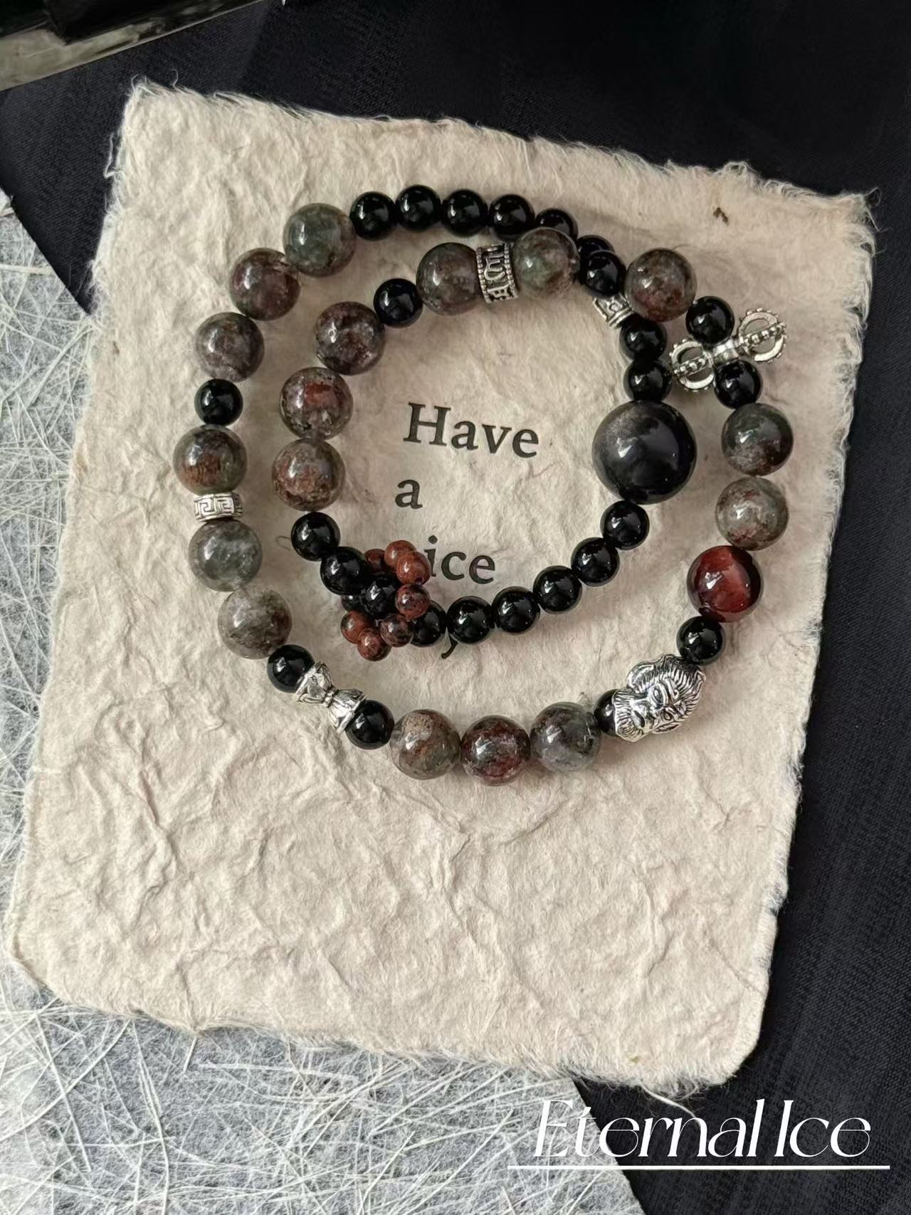 Four Seasons Ghost Crystal Gemstone Bracelet with Obsidian Red Tiger Eye High Color Preservation Accessories