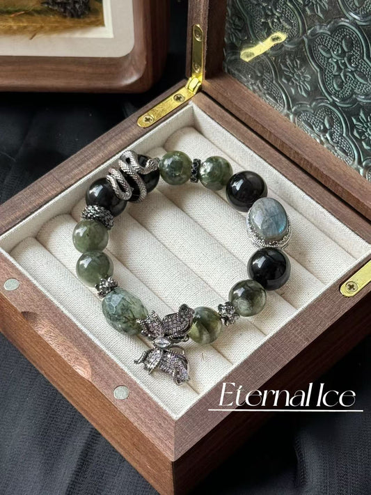 Green Lepidolite Gemstone Crystal Bracelet with Green Emerald, Silver Jade, Prehnite, High Color Preservation Accessories