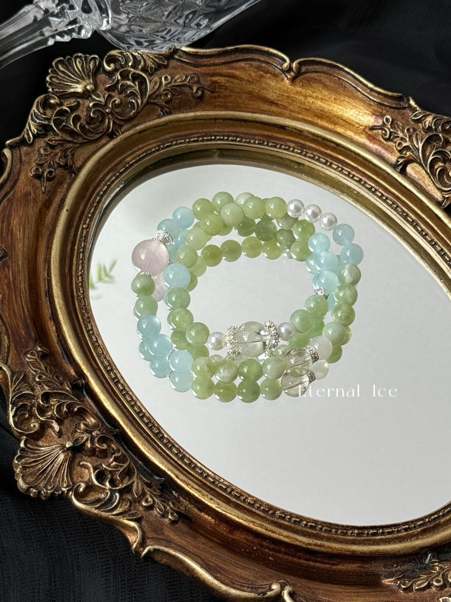 Green Grape Milk Cap Xiu Jade Gemstone Bracelet with Aquamarine, Rose Quartz, White Phantom Quartz, Shell Pearls, High-Quality Color-Enhanced Accessories